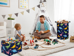 Essme dinosaur basket folded-compact demonstrates space-saving storage solution