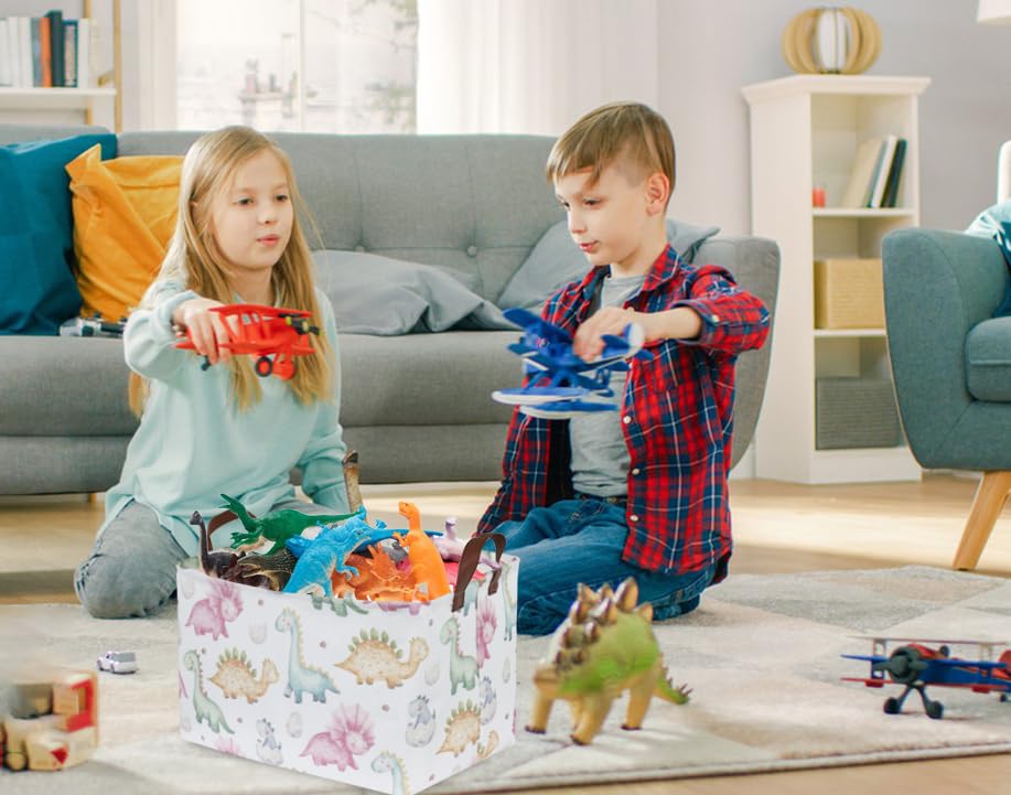 Essme Dinosaur Baskets collapse flat for compact storage when not in use.