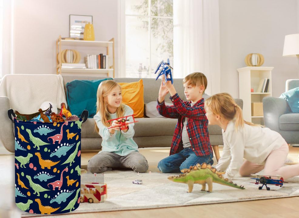 Essme Dinosaur Laundry Basket Navy collapsible folded for space-saving storage