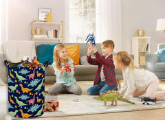Essme Dinosaur Laundry Basket Navy collapsible folded for space-saving storage