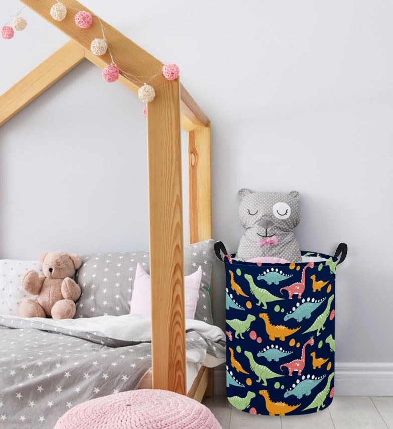 Essme Dinosaur Laundry Basket Navy dinosaur design appeals to kids during cleanup