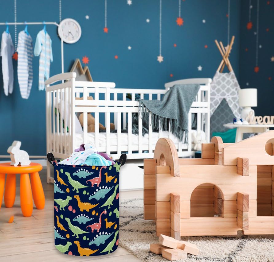 Essme Dinosaur Laundry Basket Navy waterproof coating contains damp items effectively