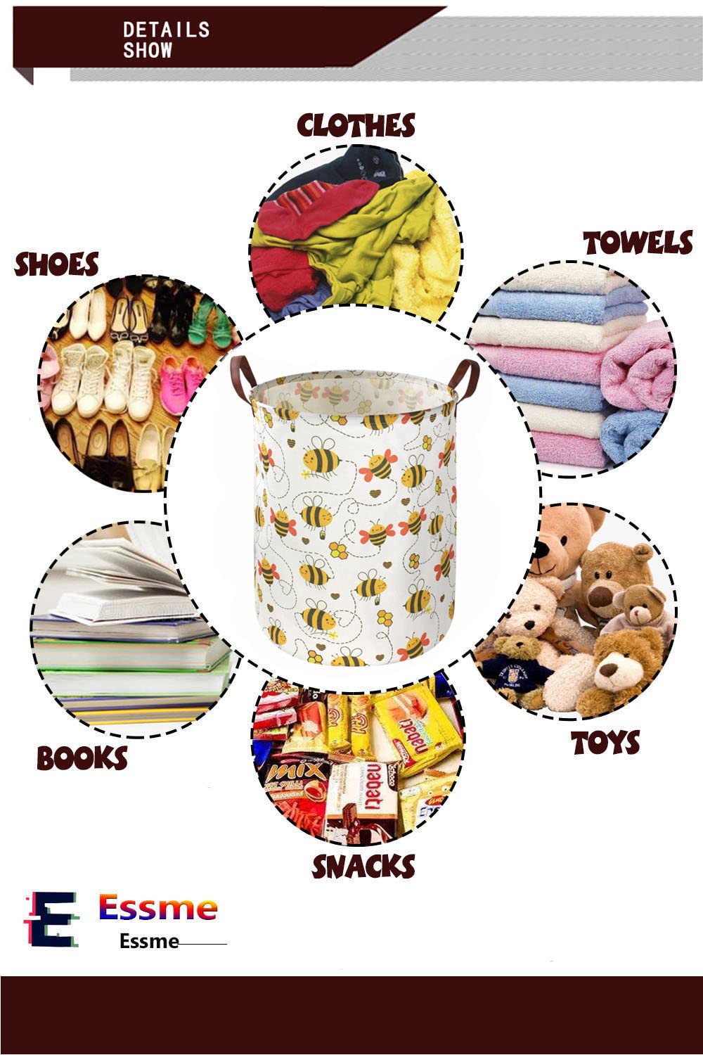 ESSME gift-ready bee-design storage basket for nursery and playroom organization