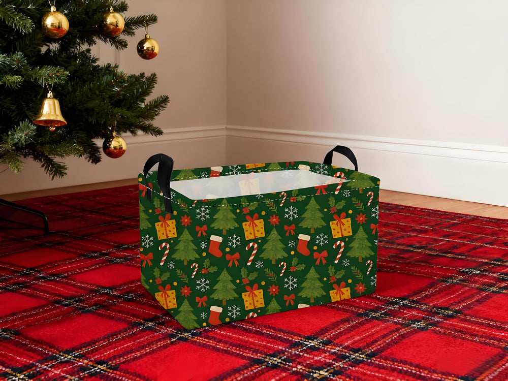 Essme collapsible rectangular basket folds flat for easy storage.