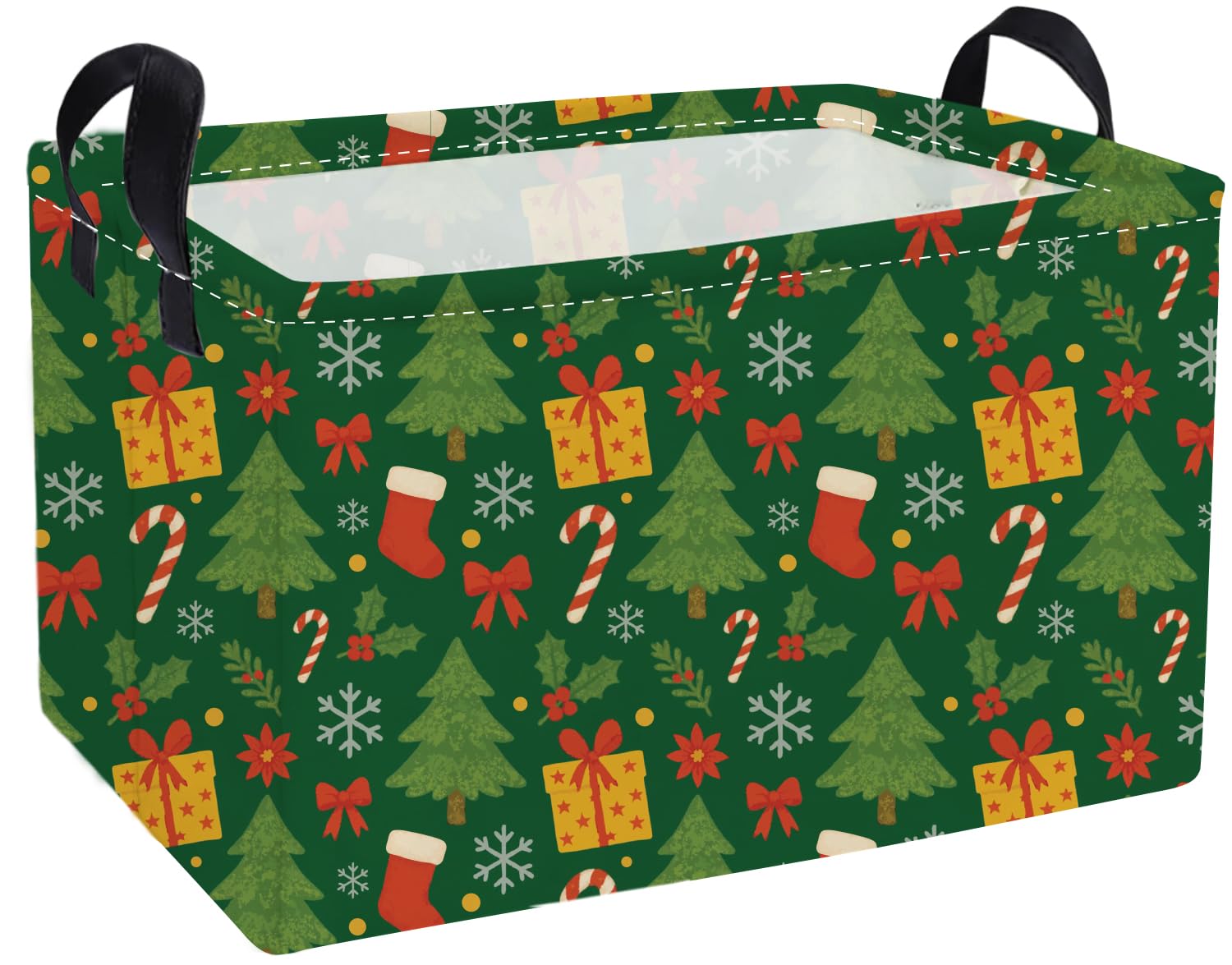 Essme green rectangular Christmas basket with handles for organized gift gifting.