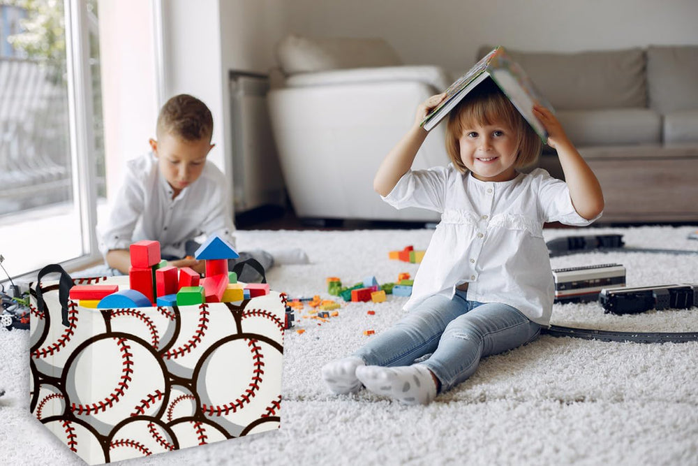 Essme kids basket handles provide easy transport in kids' rooms.