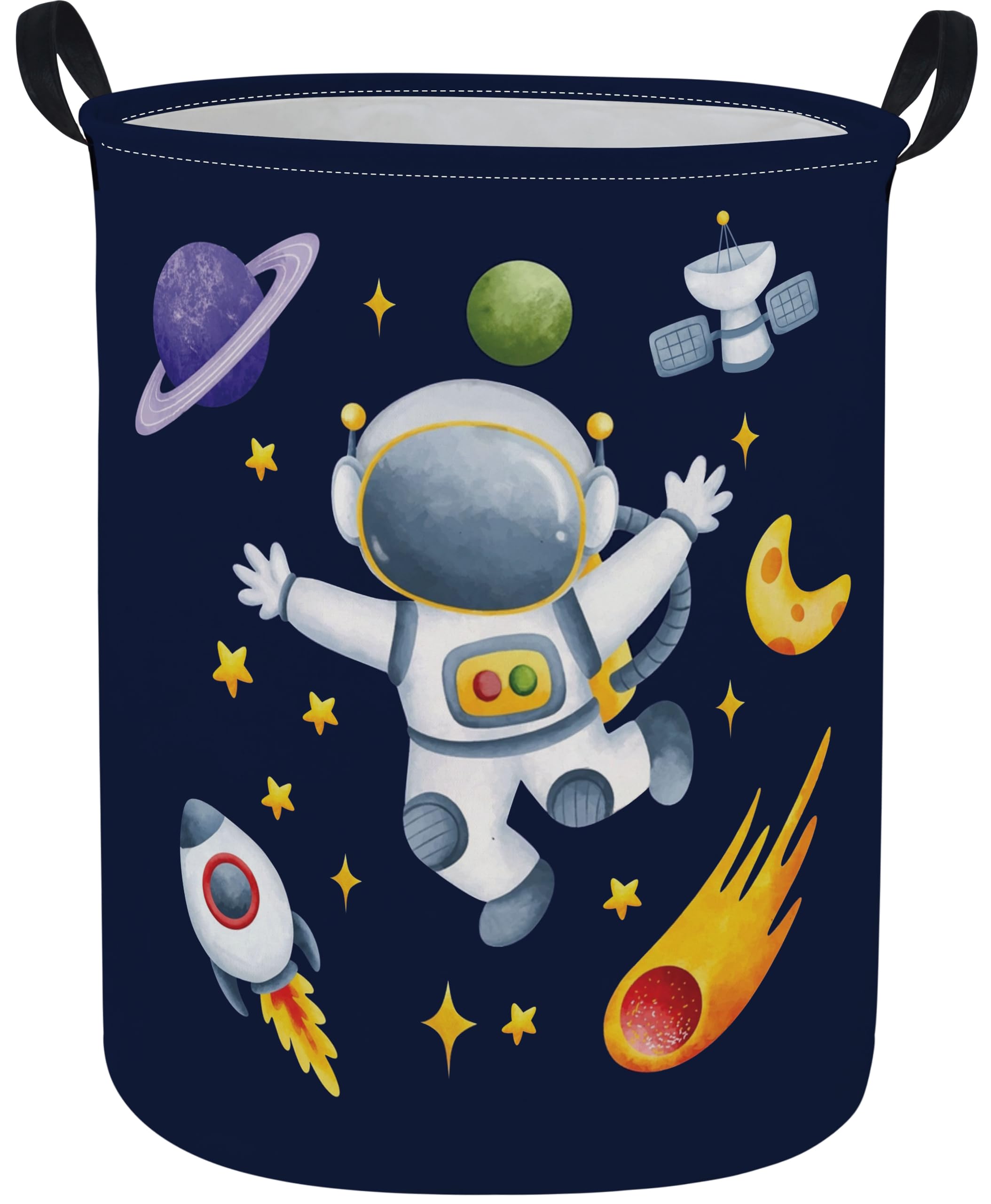 Essme Kids Laundry Basket with astronaut pattern—collapsible storage for nurseries and toy bins.