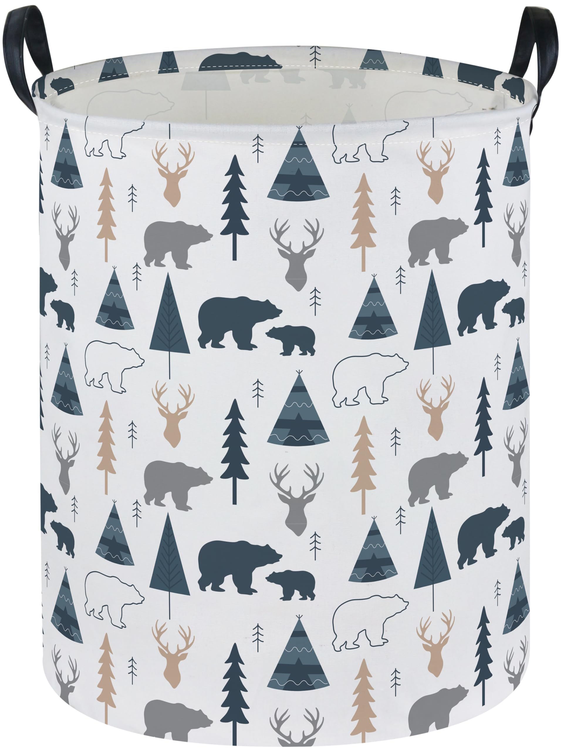 Essme bear hamper close-up shows durable canvas and sturdy handles for toy storage.
