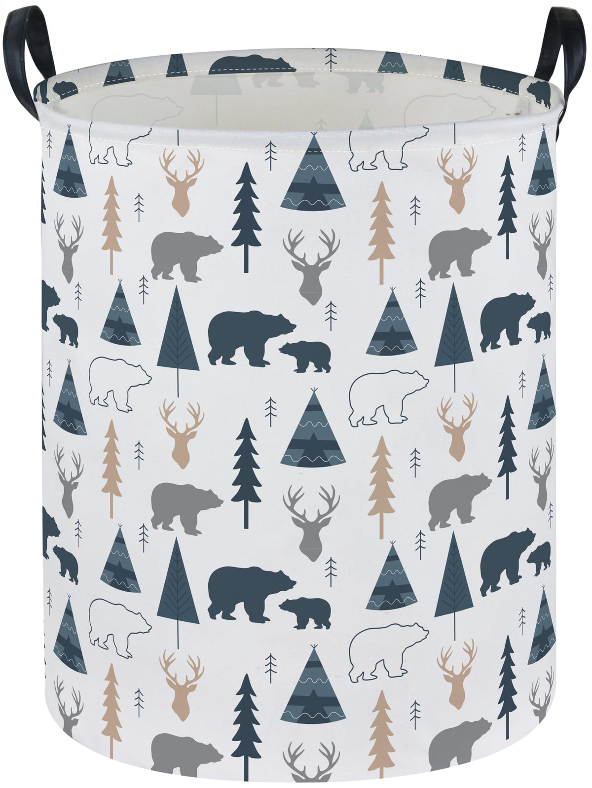 Essme bear hamper close-up shows durable canvas and sturdy handles for toy storage.
