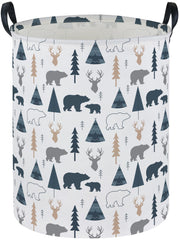 Essme bear hamper close-up shows durable canvas and sturdy handles for toy storage.