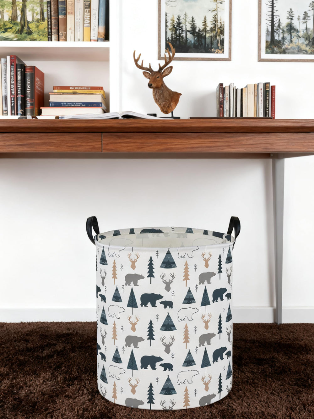 Essme large-capacity basket holds toys, magazines, and craft supplies.