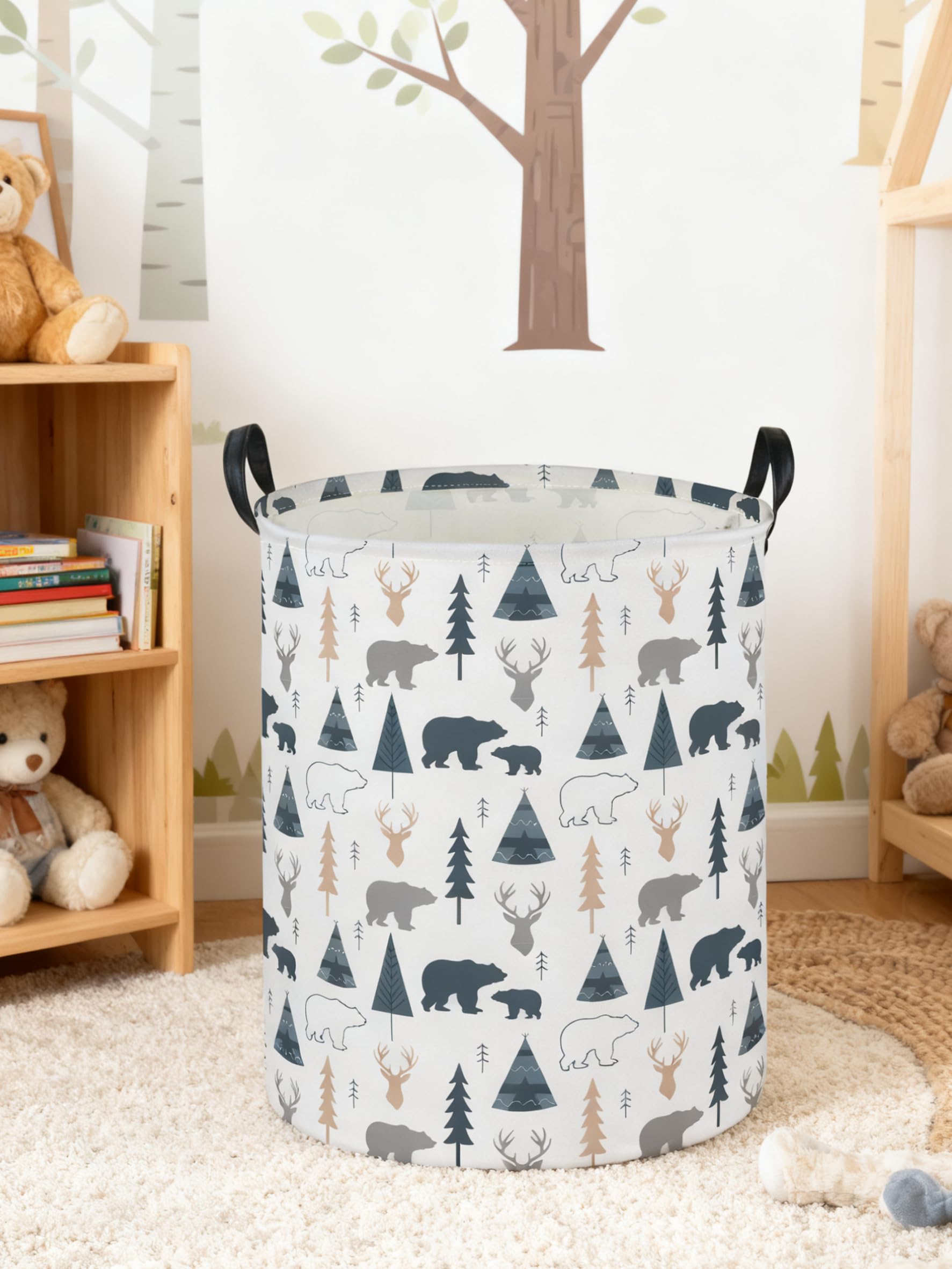 Essme bear hamper with leather handles supports easy lifting and transport.