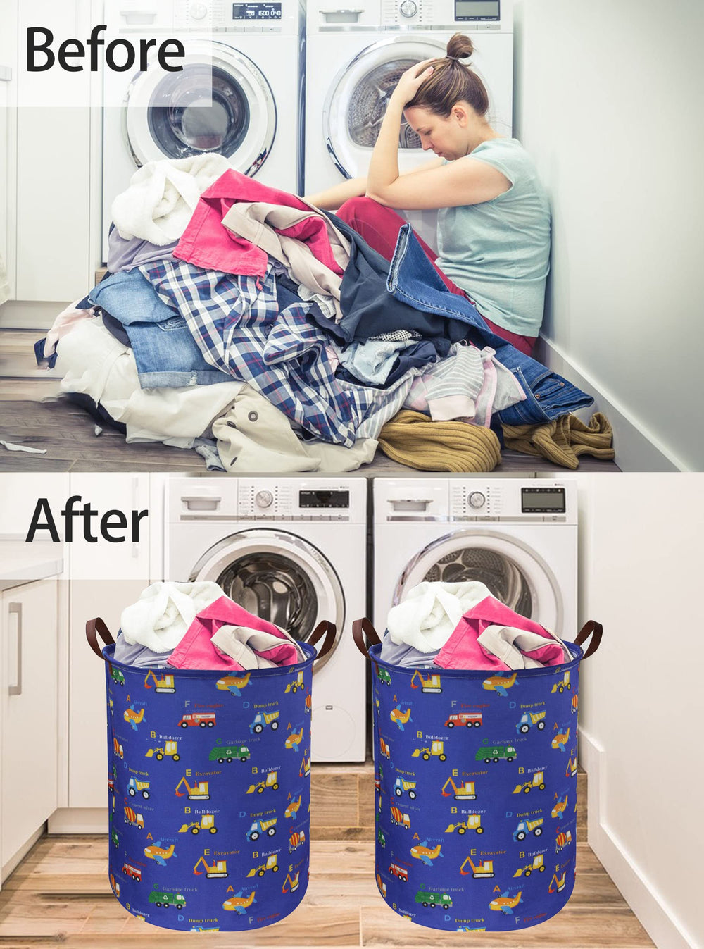 Essme kids laundry basket leather handles provide a sturdy grip during cleanup