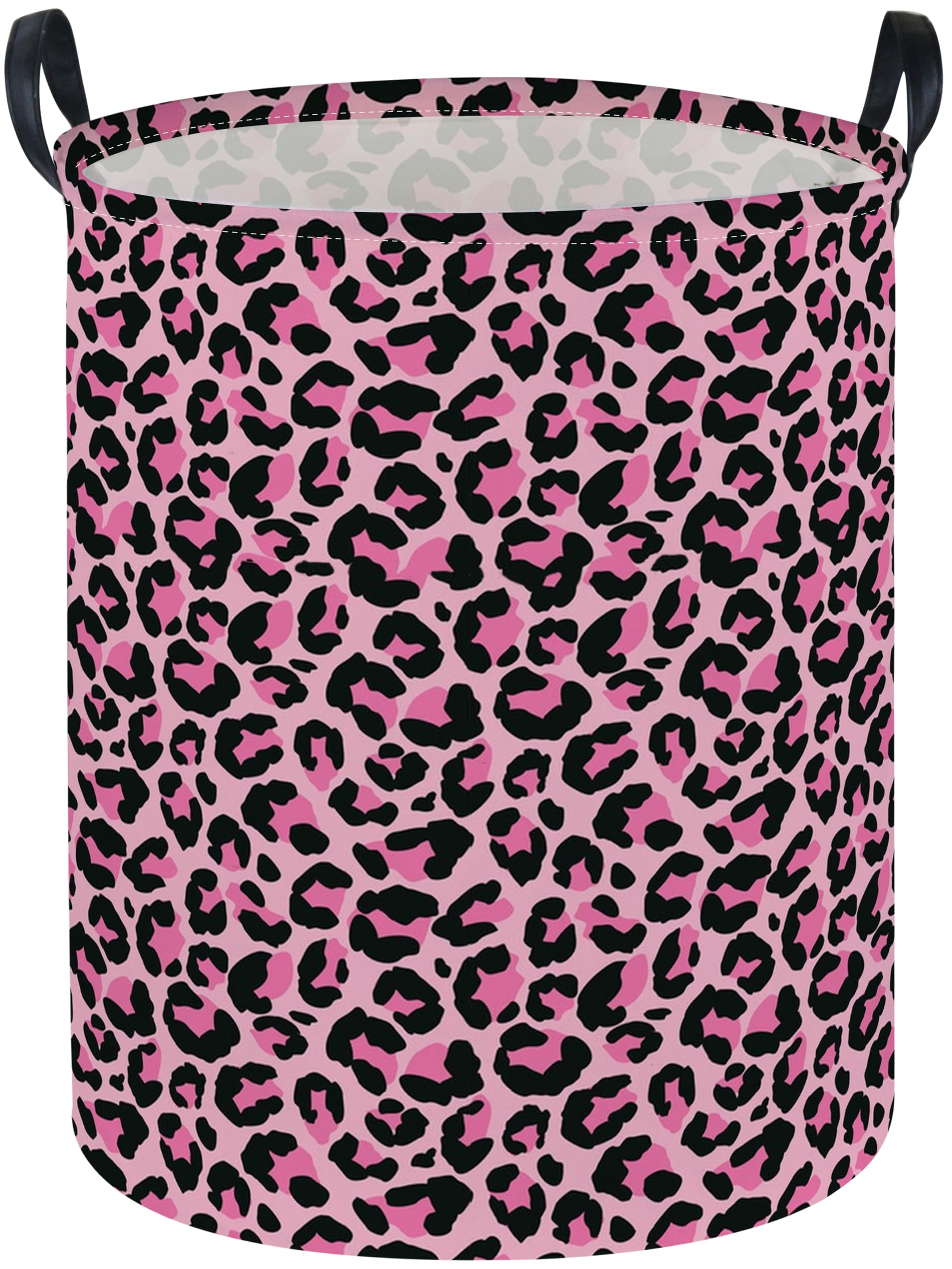 Essme kids laundry basket with pink leopard pattern for playful nursery organization.