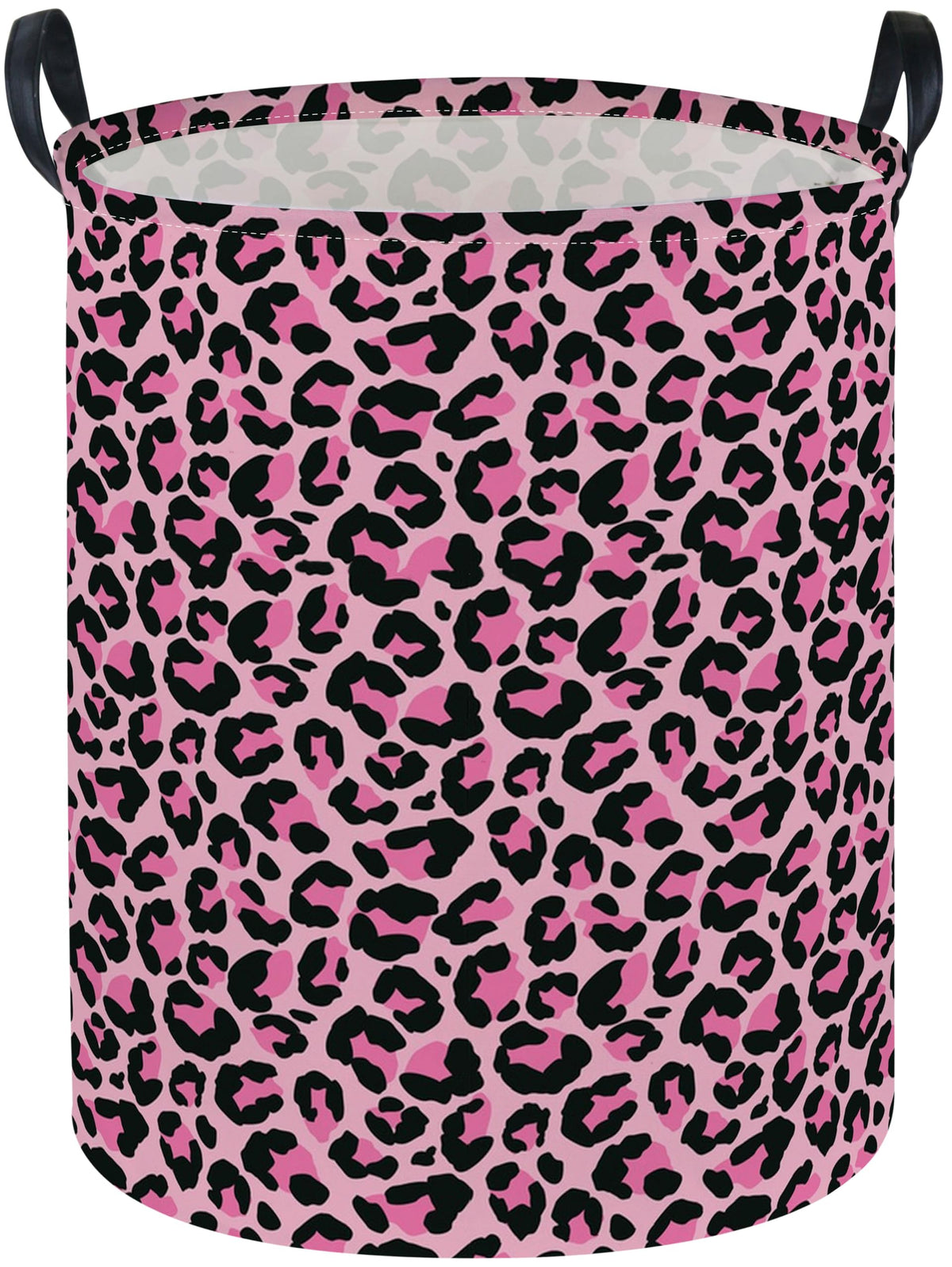 Essme kids laundry basket with pink leopard pattern for playful nursery organization.