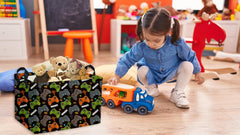 Essme kids room toy storage bin with sturdy handles for easy carrying.