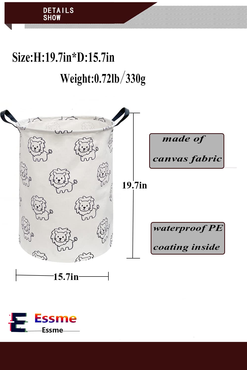 Essme laundry hamper image explains transit compression and gentle recovery tips.