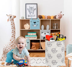 Essme nursery laundry basket features collapsible design to save space in small rooms.