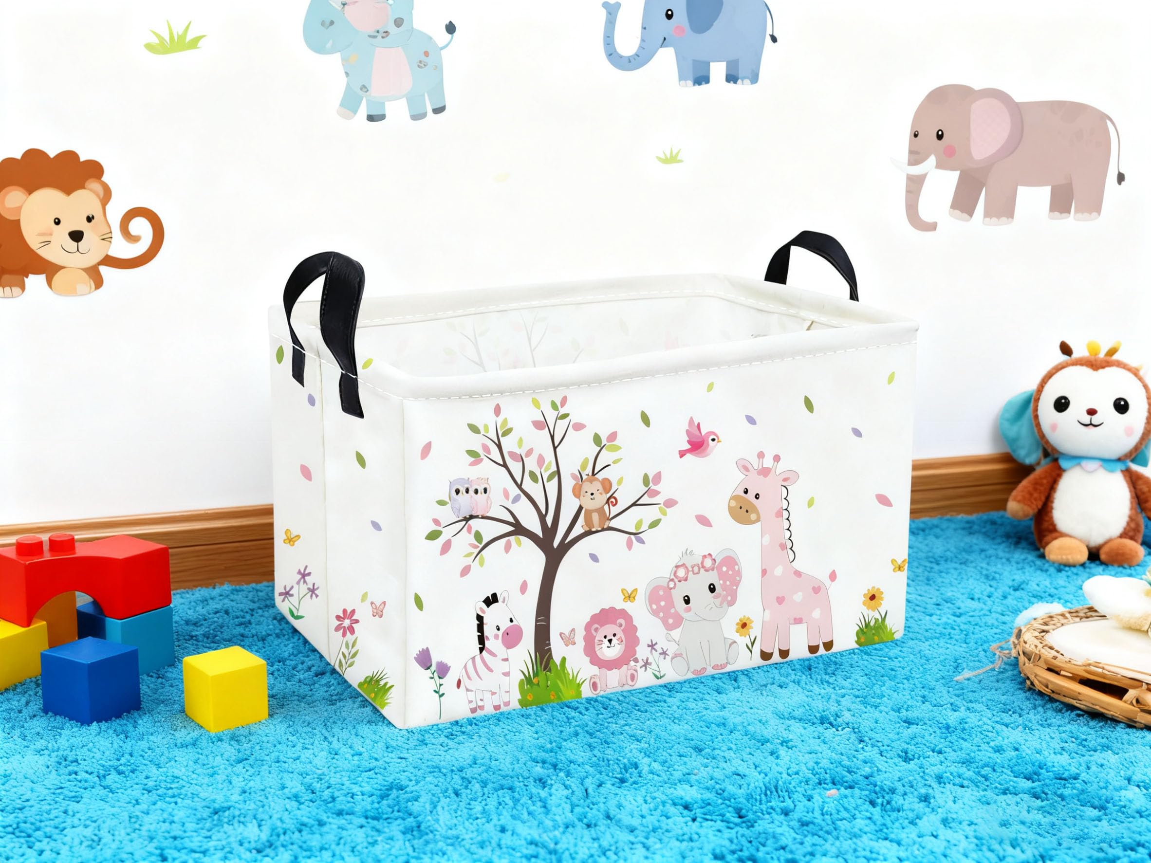 Essme pink animal basket in nursery scene for organizing toys and supplies