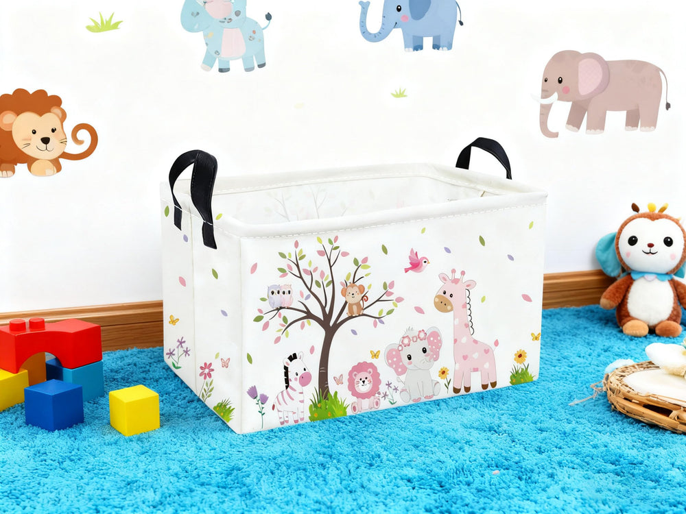 Essme pink animal basket in nursery scene for organizing toys and supplies