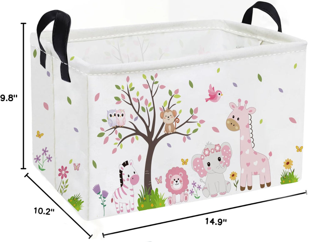 Essme pink animal basket side view with handles for easy transport and daily cleanup