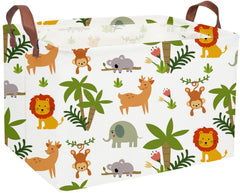 Essme rectangular animals storage basket green front view with sturdy handles for easy nursery organization.