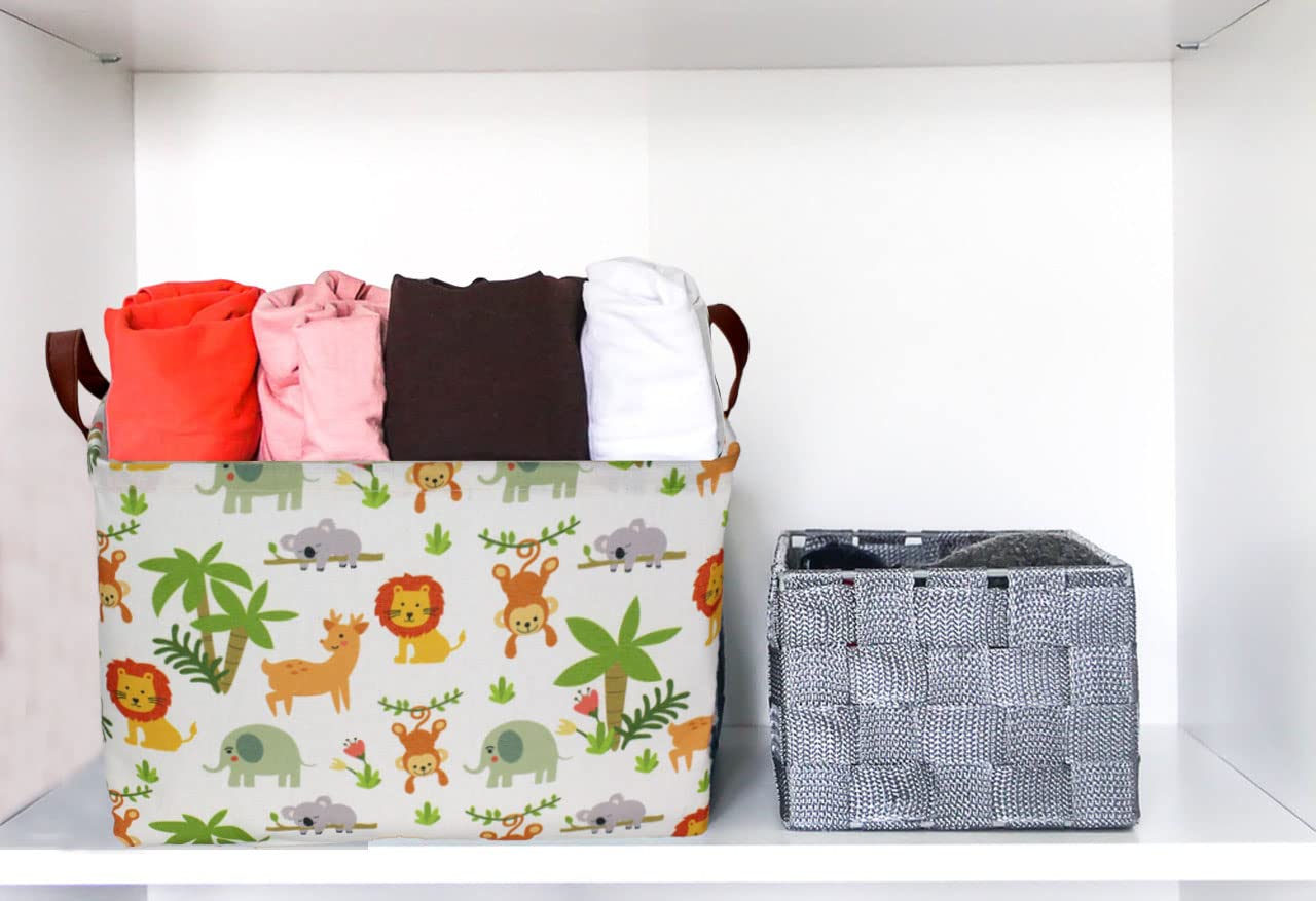 Essme rectangular animals storage basket green jungle decor blends with playful kids room style.