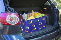 Essme rectangular blue basket folded for space-saving storage