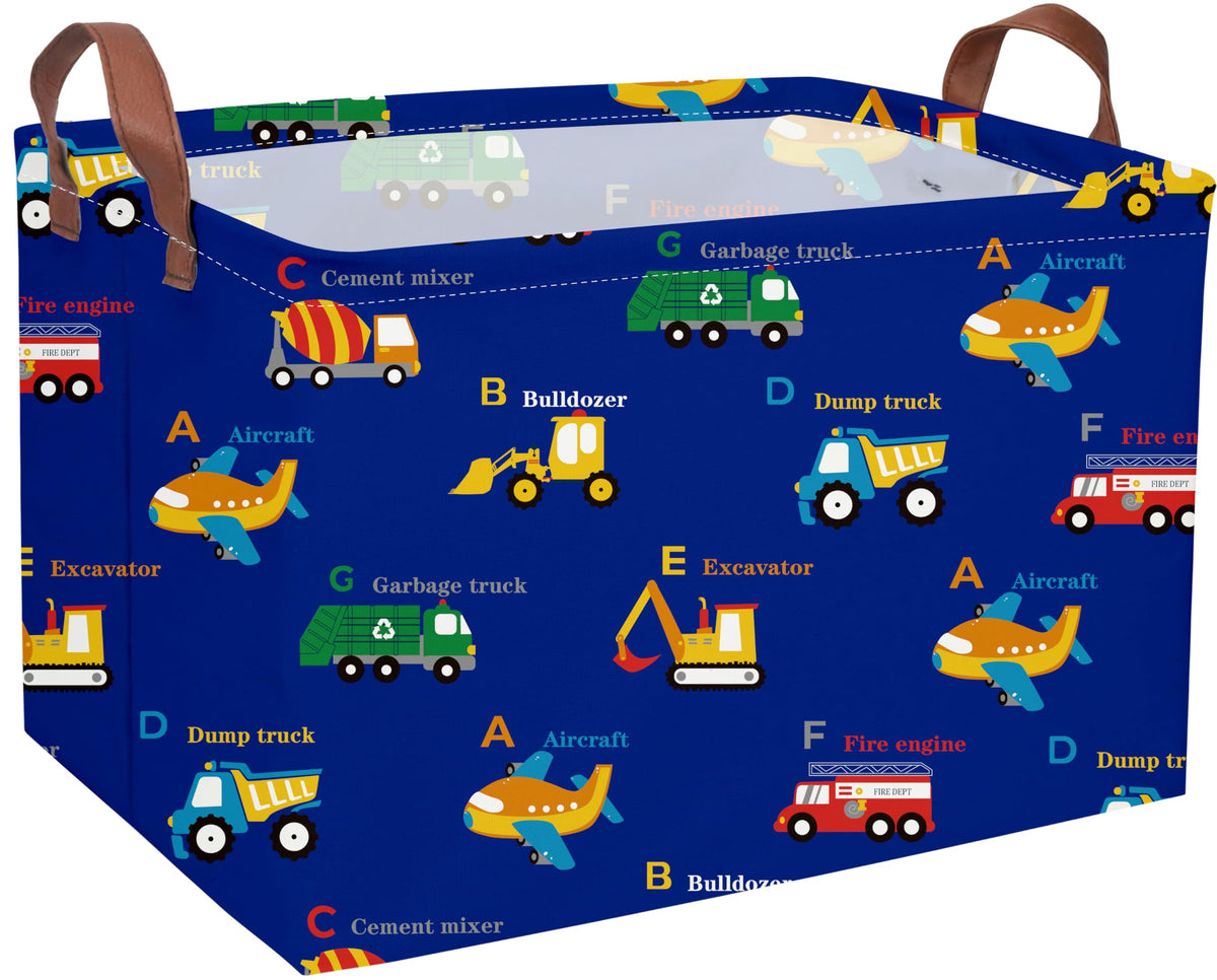 Essme rectangular blue monster-truck basket front view for kid storage