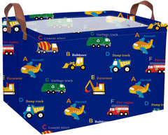 Essme rectangular blue monster-truck basket front view for kid storage