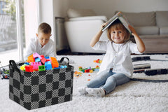 Essme rectangular boys basket side view with handles for easy transport.