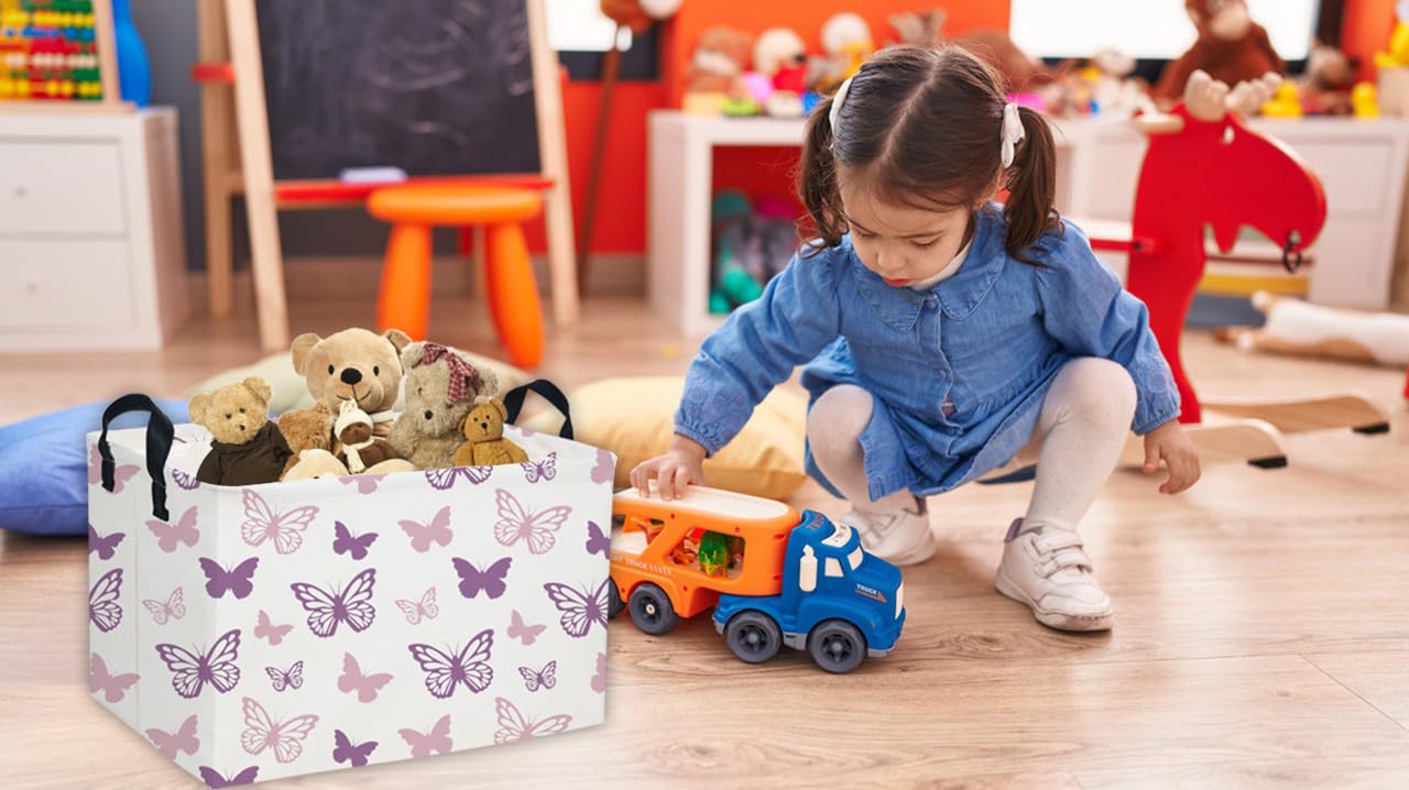 Essme rectangular butterfly baskets purple butterfly design enhances girls room decor.
