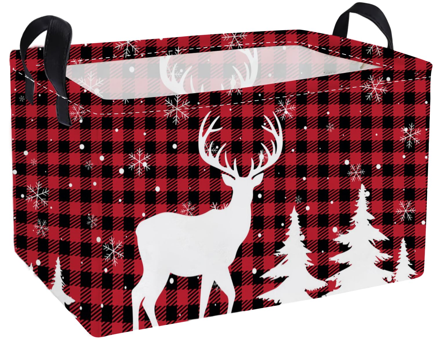Essme rectangular Christmas basket front view with deer design for gift organization