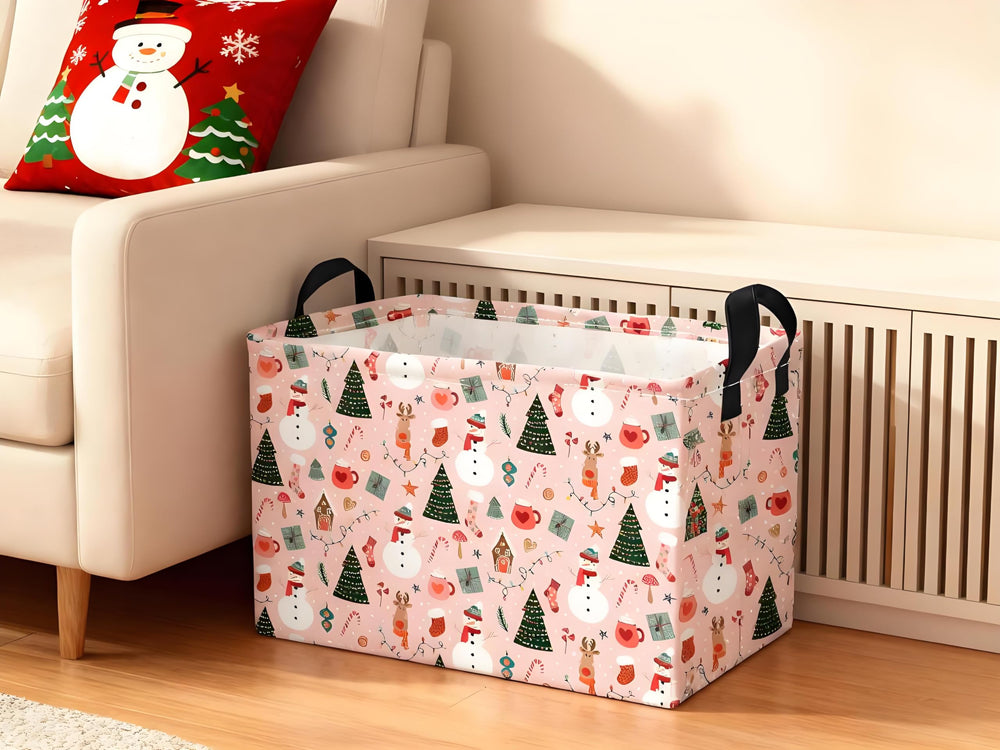 Essme pink rectangular basket with cotton rope handles for easy room decor and transport.
