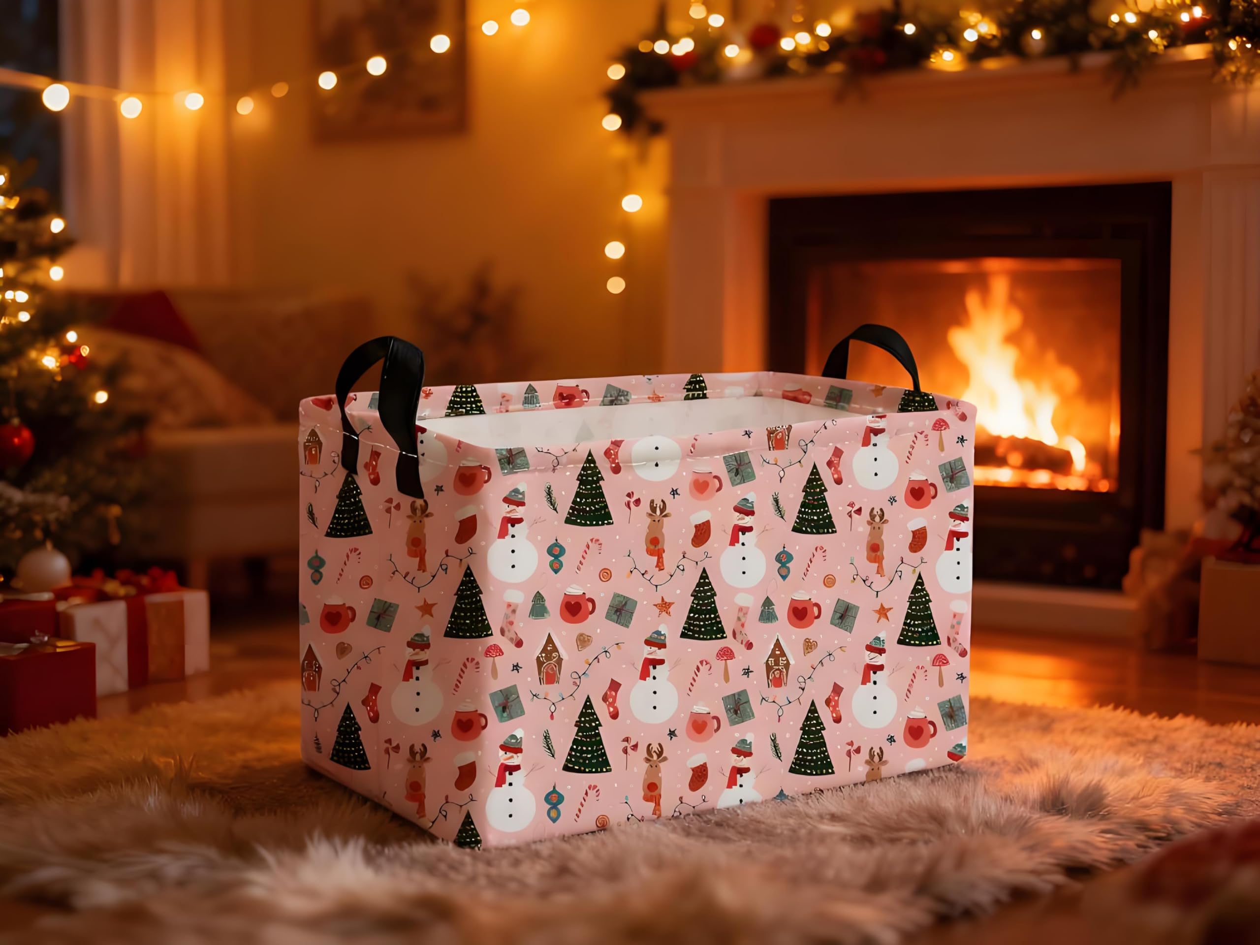 Essme pink Christmas basket ideal for toy storage in living rooms and playrooms.