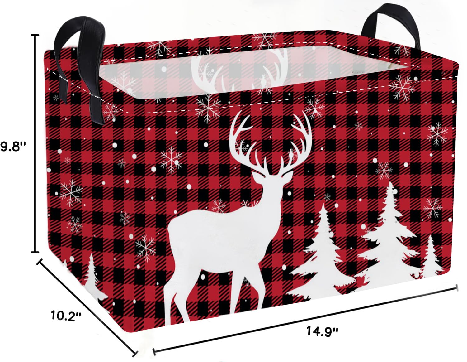 Essme Christmas basket side view shows sturdy cotton rope handles for easy transport
