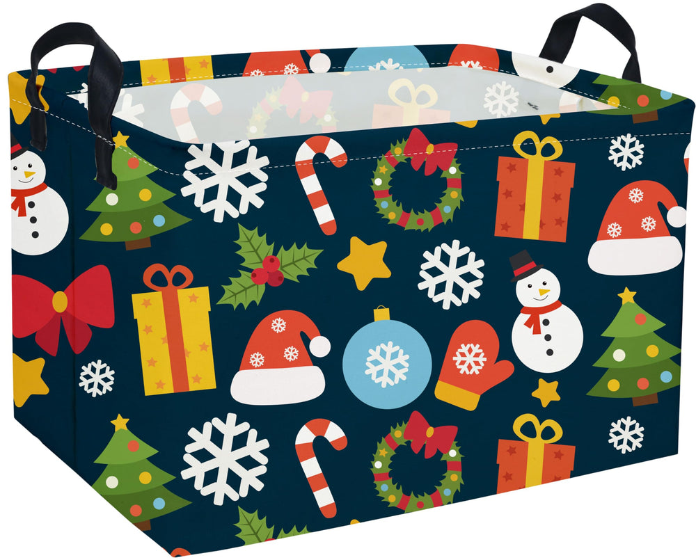 Essme rectangular Christmas basket with handles showing snowmen design, ideal for festive gift storage.