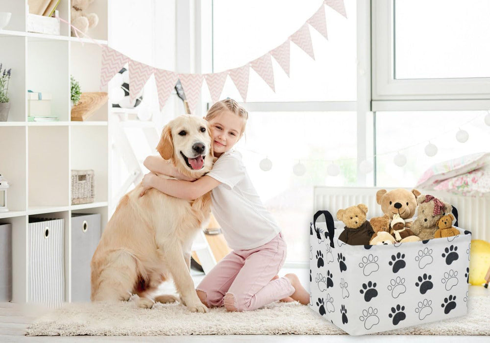 Essme rectangular dog basket in living room showing room decor and accessibility.