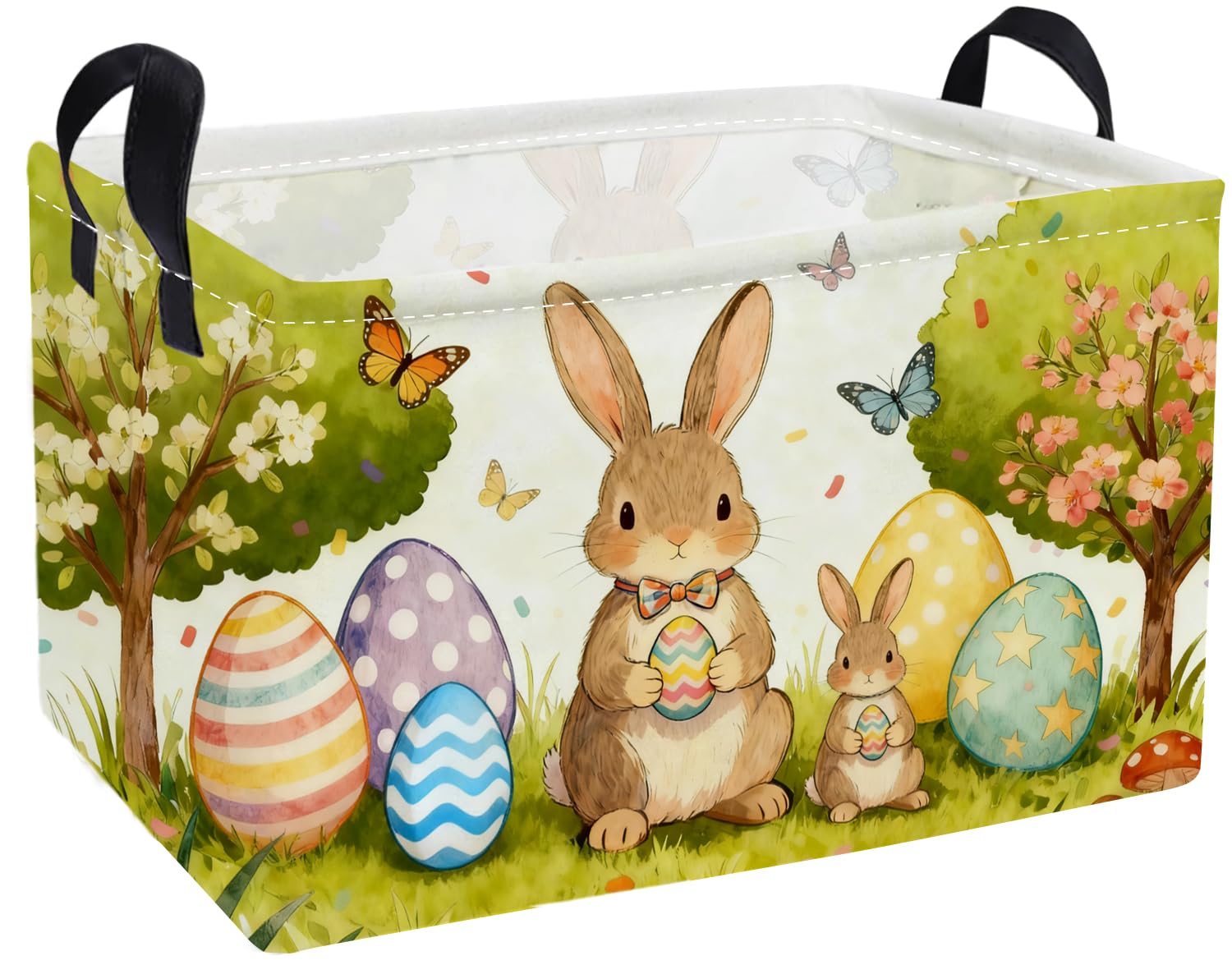 Essme rectangular Easter basket closeup reveals natural linen texture for stylish, organized toy storage.