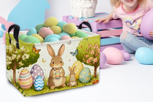 Essme rectangular Easter basket doubles as Easter decor while organizing essentials.