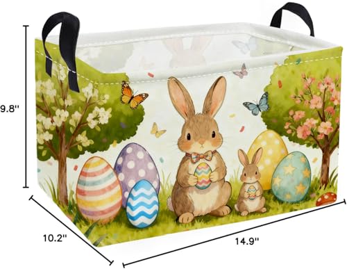 Essme rectangular Easter basket with sturdy handles for easy transport.