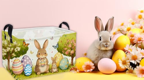 Essme rectangular Easter basket in living room doubles as tidy shelf storage.