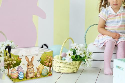Essme rectangular Easter basket used as nursery organizer for toys and diapers.