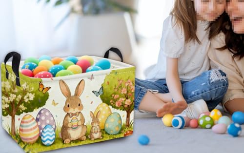 Essme rectangular Easter basket stores kids' toys neatly in playroom.
