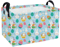 Essme rectangular Easter basket with pink handles for easy toy organization in kids' rooms.