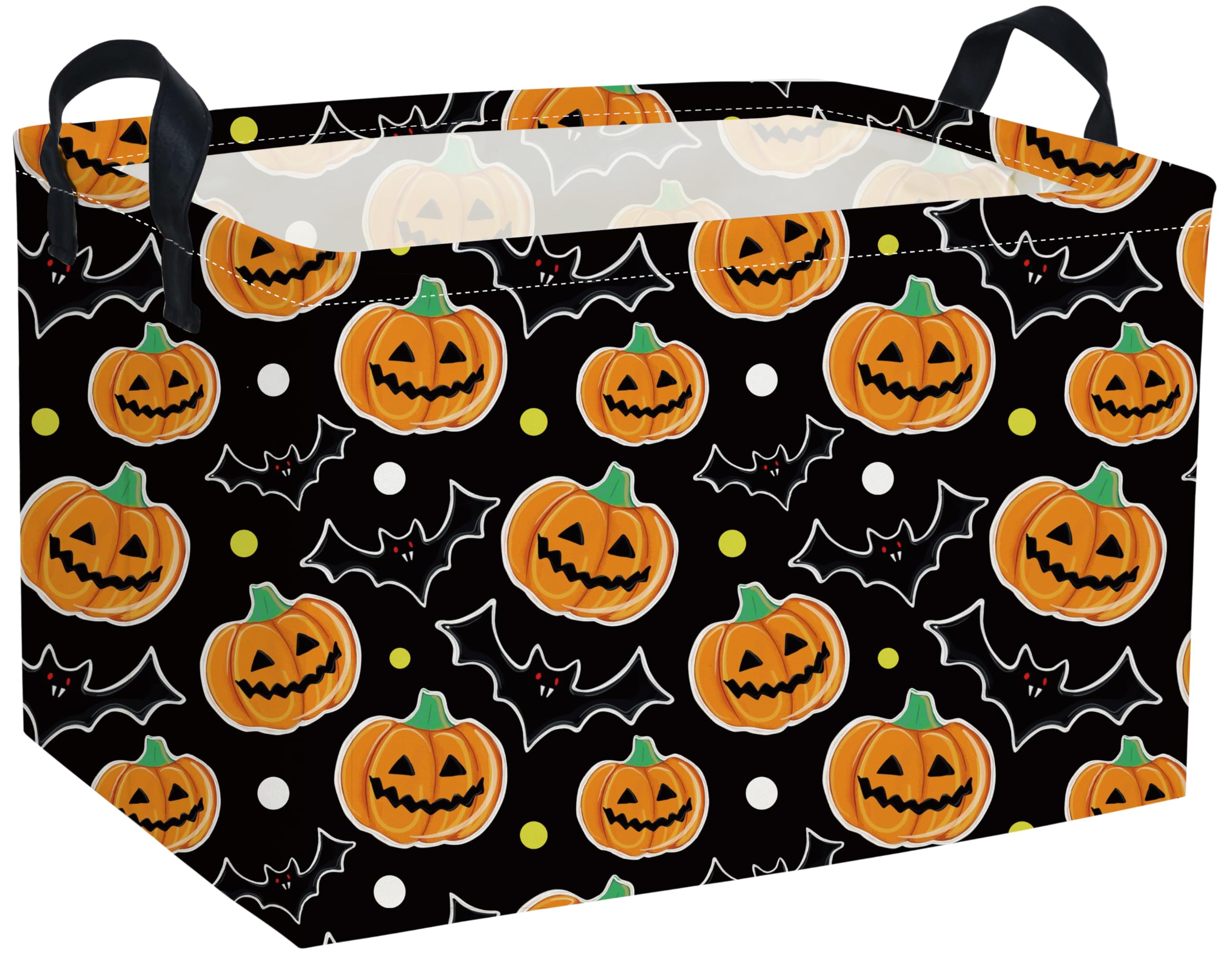 Essme rectangular Halloween basket closeup shows soft linen fabric for toy storage.