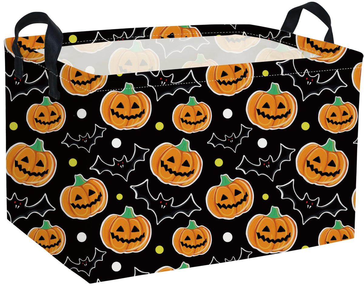 Essme rectangular Halloween basket closeup shows soft linen fabric for toy storage.