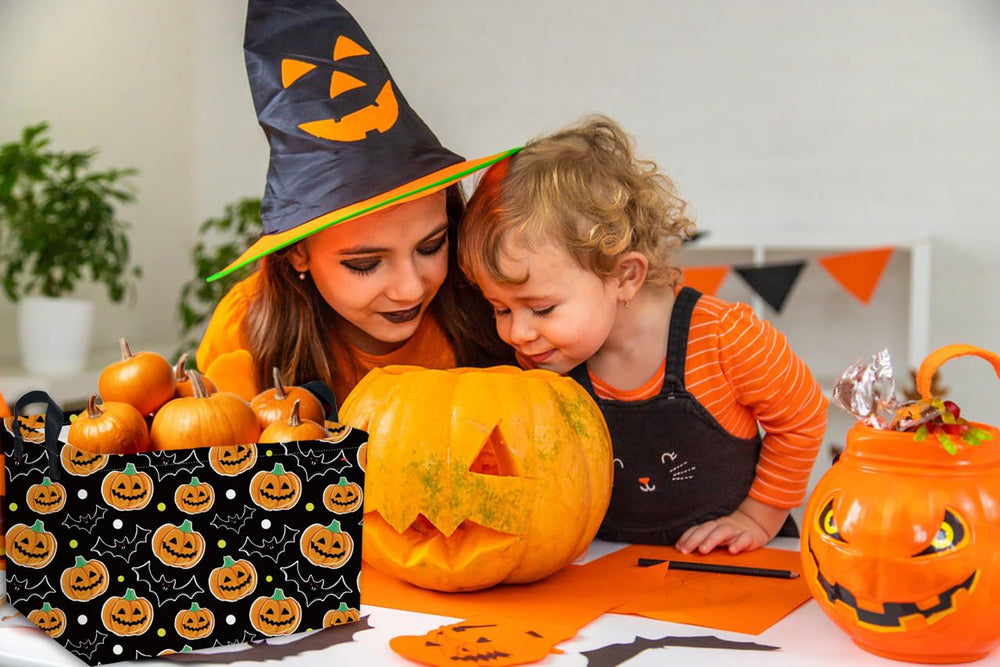 Essme living room decor shot shows versatile storage that complements Halloween accents.