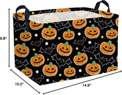 Essme black pumpkin basket side view highlights sturdy handles for easy transport.