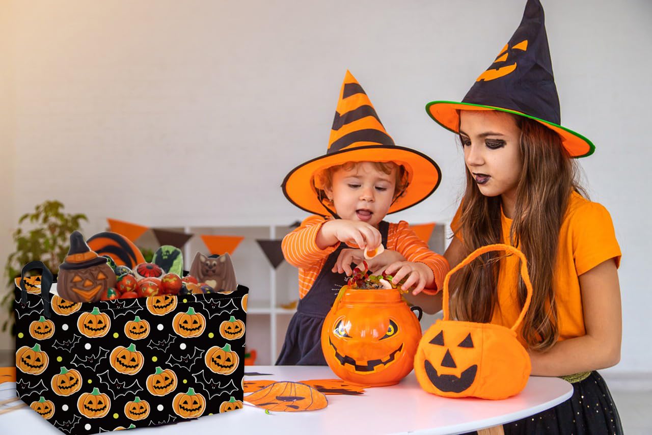Essme toy storage idea shows the black pumpkin basket in a nursery.